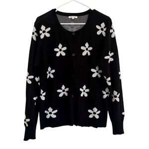 Maurices Women's Cardigan Sweater, black, size XL, daisy print, Fall and Winter